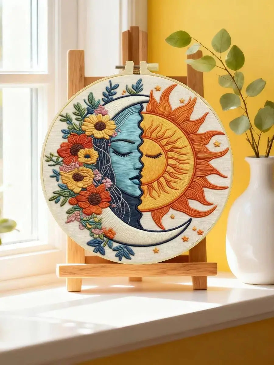 Celestial Sun & Moon Embroidery Kit 🌞🌙🌼
