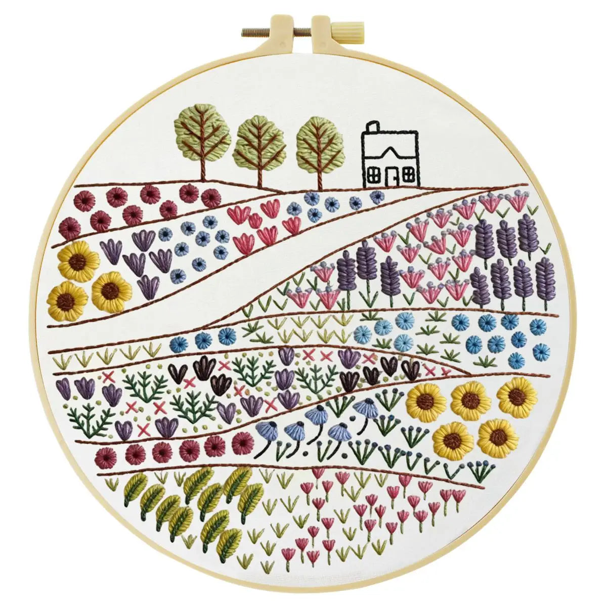 Wildflower Meadow Embroidery Kit – Countryside Floral DIY Hand Embroidery Hoop Art Set