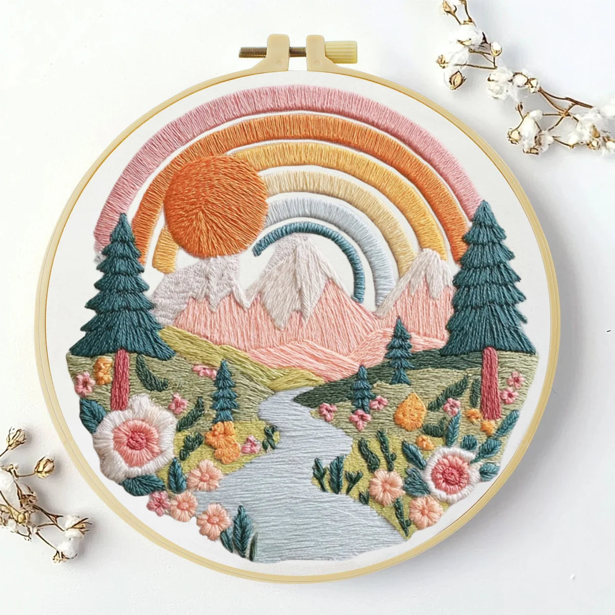 Lavender Field Embroidery DIY Kit – Beginner Floral Stitching Kit with Hoop & Pattern