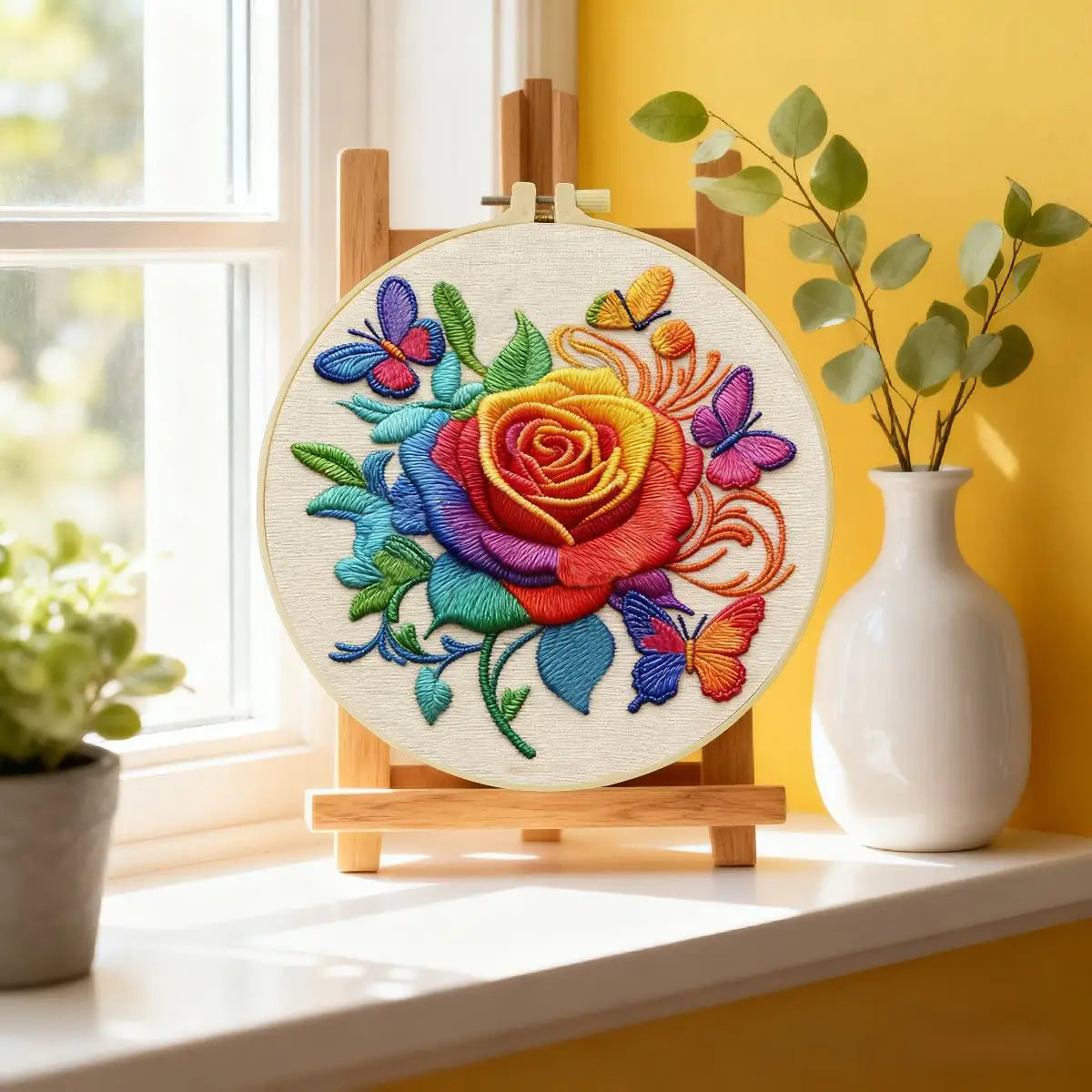 Rainbow Rose & Butterflies Embroidery Kit