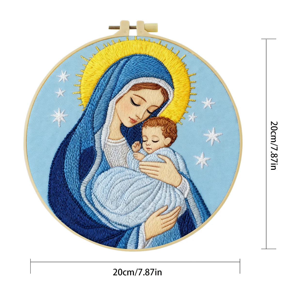 Virgin Mary & Baby Jesus Embroidery Starter Kit DIY – Beginner Religious Hand Embroidery Kit with Sacred Art Design