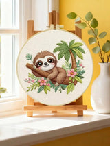 Cute Tropical Sloth Embroidery Kit 🦥🌿🌸