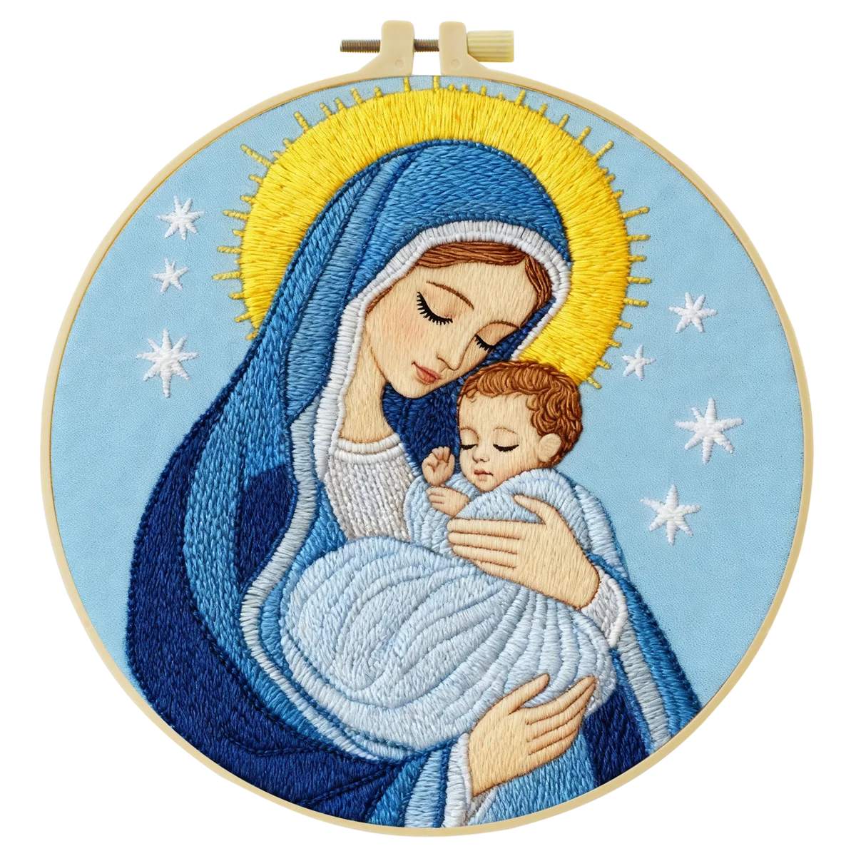 Virgin Mary & Baby Jesus Embroidery Starter Kit DIY – Beginner Religious Hand Embroidery Kit with Sacred Art Design