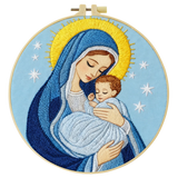 Virgin Mary & Baby Jesus Embroidery Starter Kit DIY – Beginner Religious Hand Embroidery Kit with Sacred Art Design