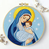 Virgin Mary & Baby Jesus Embroidery Starter Kit DIY – Beginner Religious Hand Embroidery Kit with Sacred Art Design