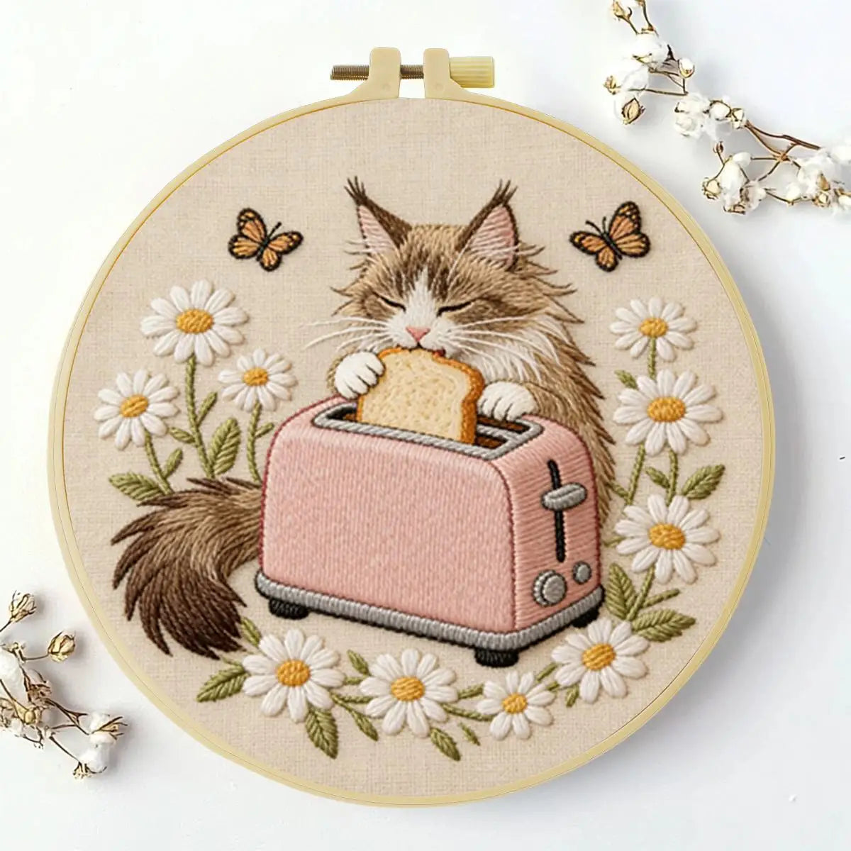 Toast-Loving Cat Embroidery Kit