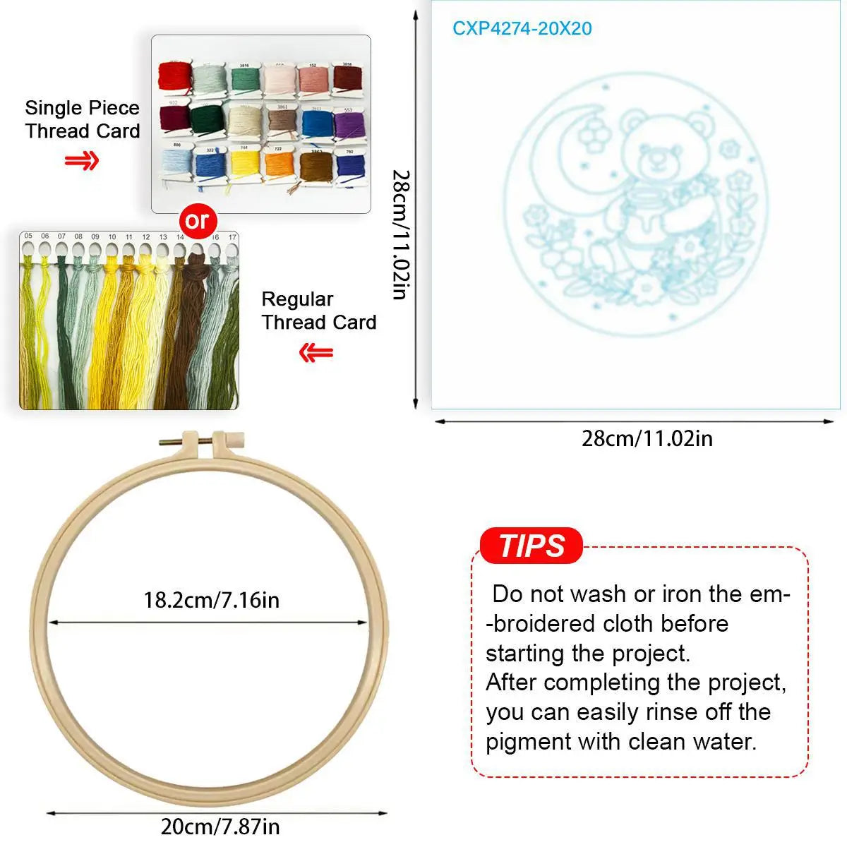 Moonlit Honey Bear Embroidery Kit – Cute Teddy Bear DIY Hand Embroidery Hoop Art Set