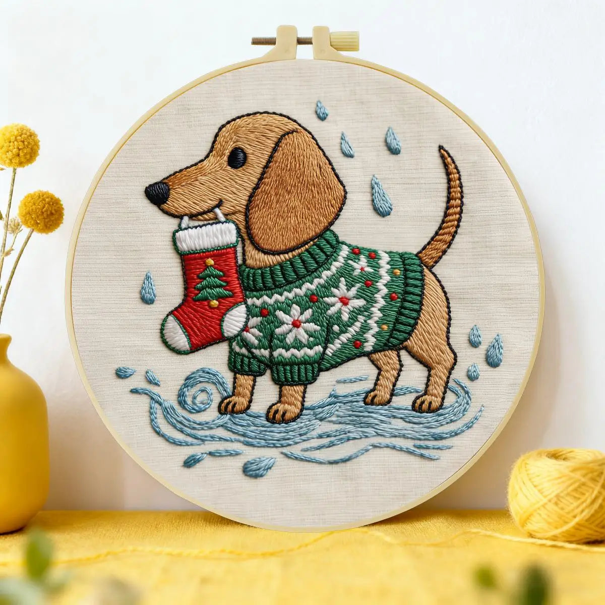 Christmas Dachshund Embroidery Kit