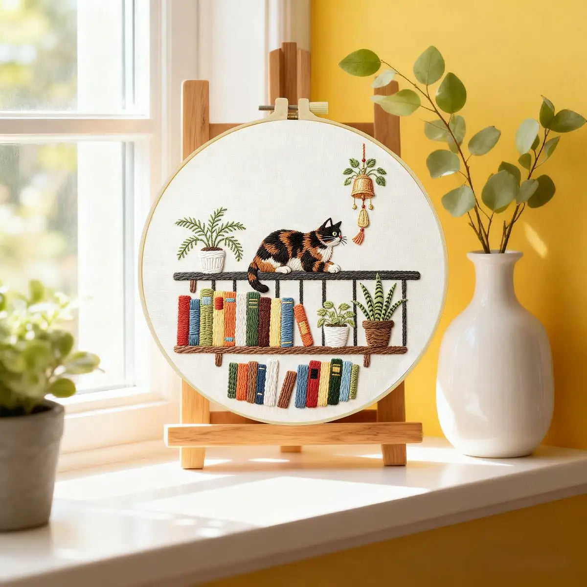 Book Nook Cat Embroidery Kit