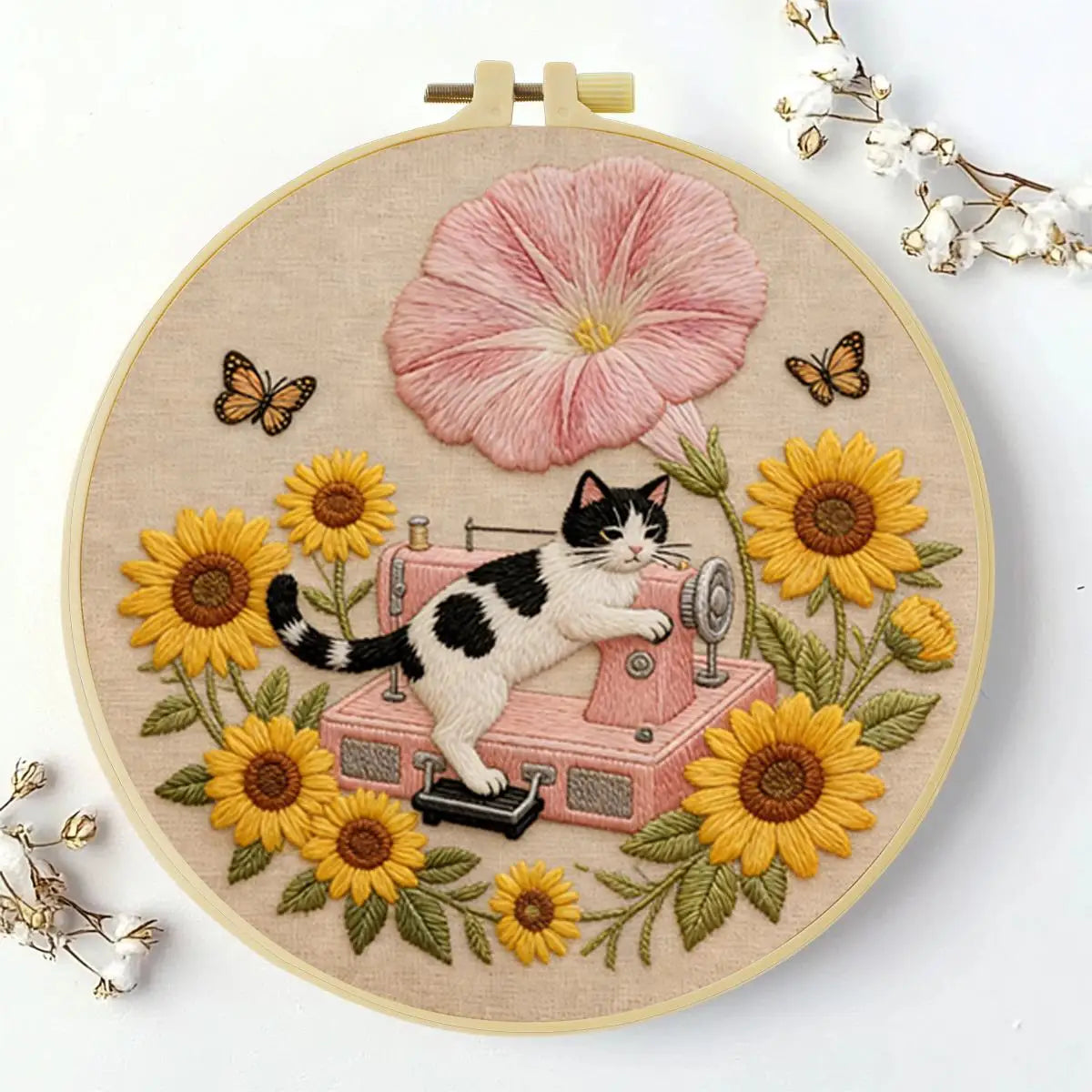 Sunflower Sewing Cat Embroidery Kit