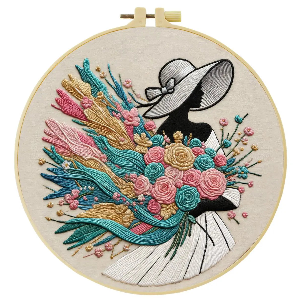 Elegant Floral Lady Embroidery Kit – Vintage Fashion DIY Hand Embroidery Set 👒🌸✨