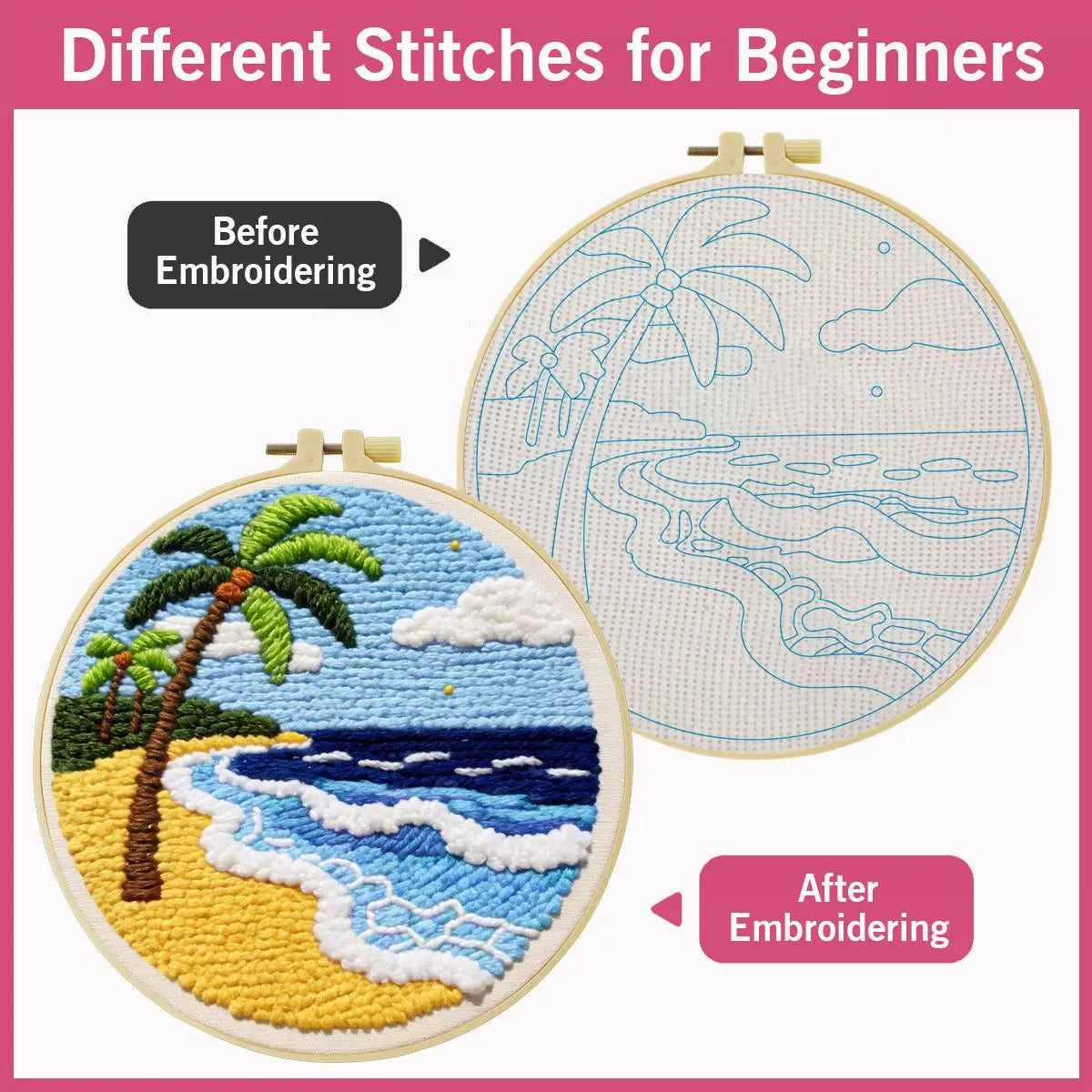 20X20CM/7.87inch Beach punch needle embroidery set kit Stitch Embroidery Knitted embroidery DIY handmade gift Needle Art