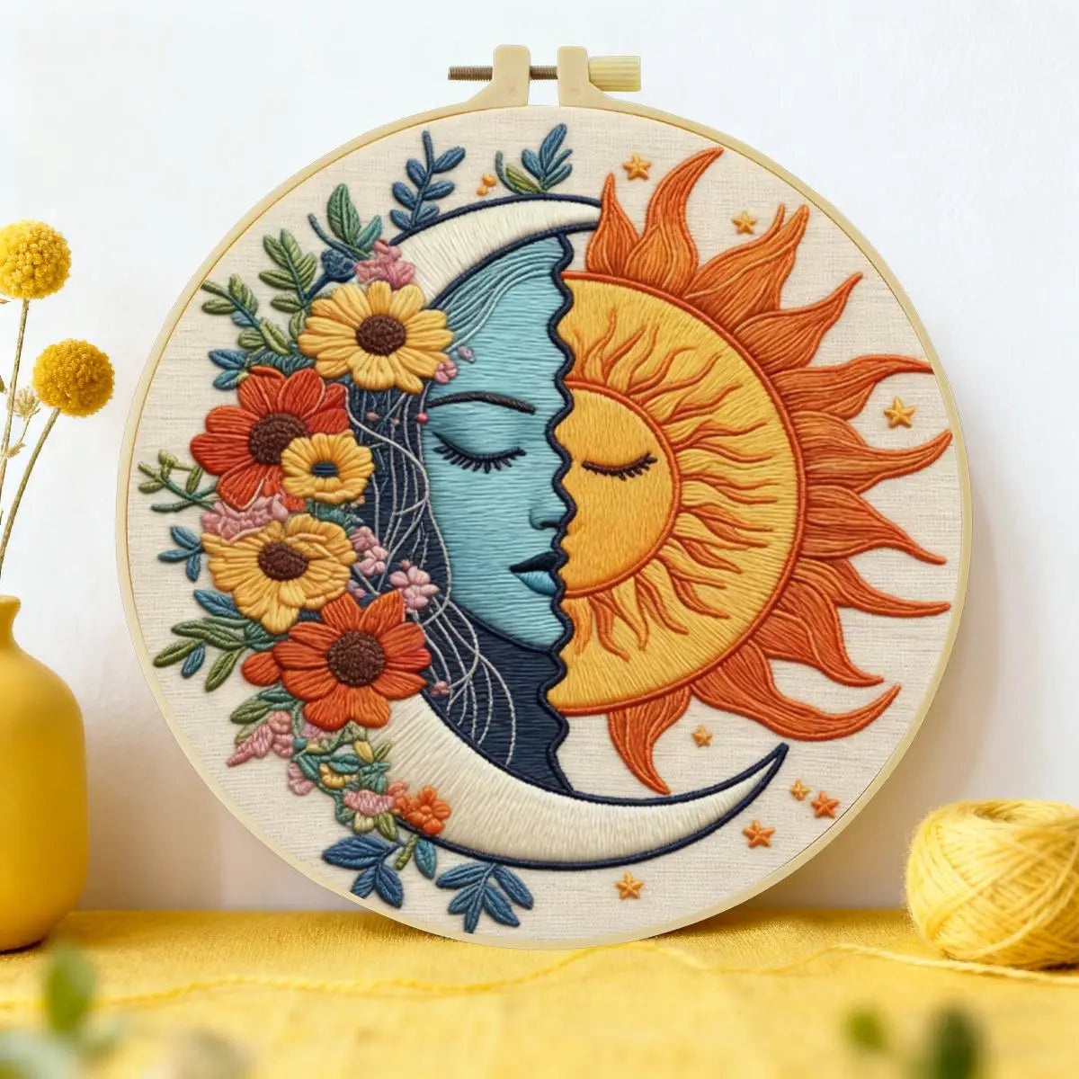 Celestial Sun & Moon Embroidery Kit 🌞🌙🌼