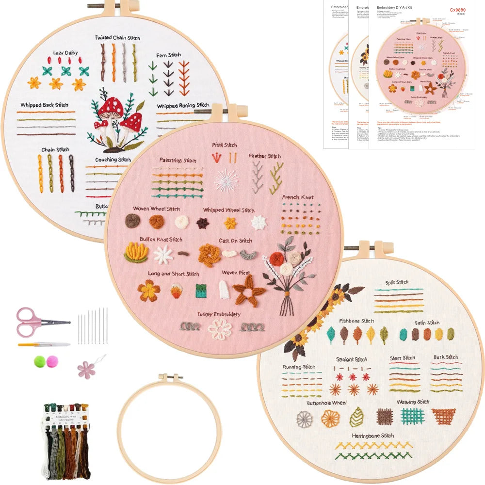 4-Piece Beginner Embroidery Stitch Learning Kit