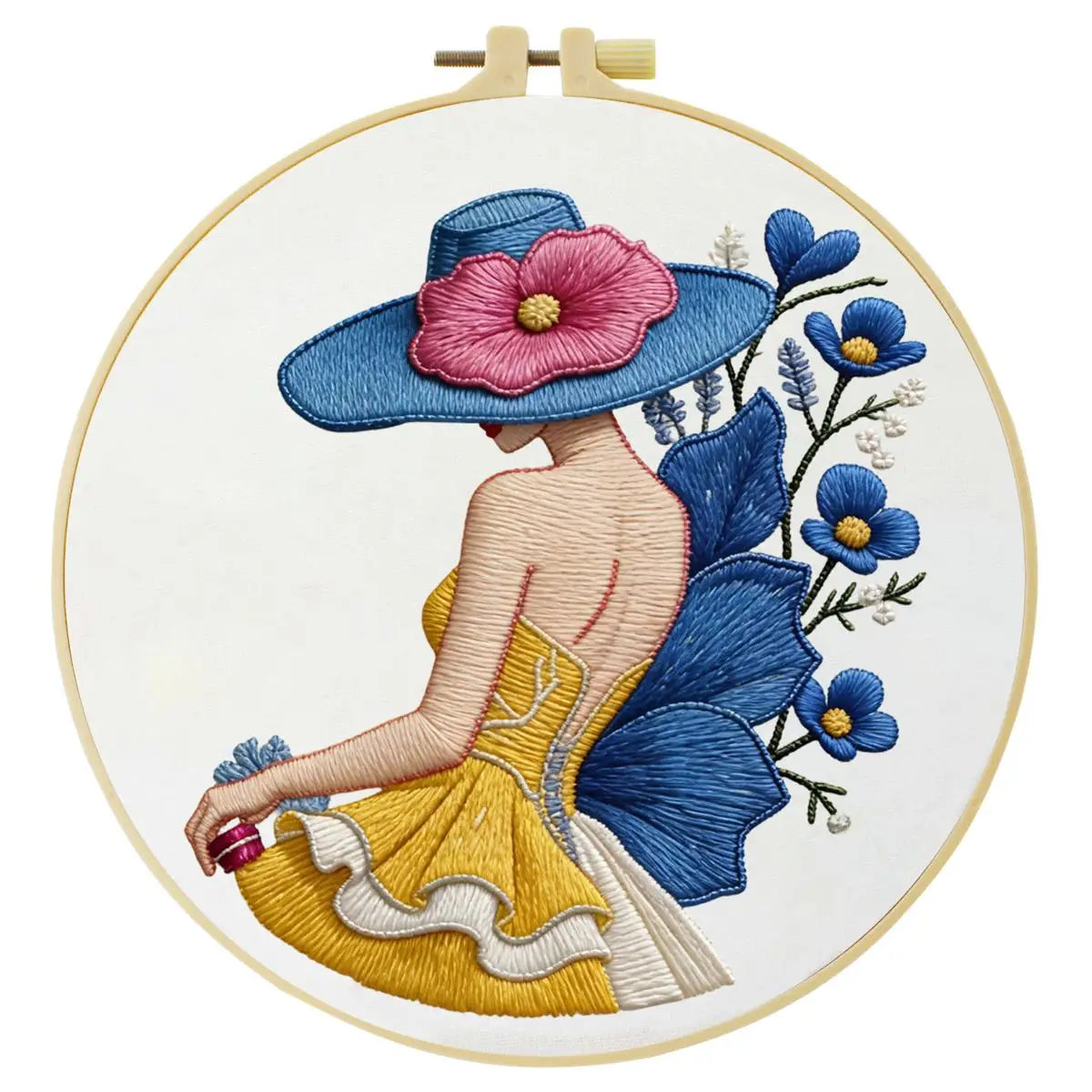 Blue Hat Lady Embroidery Kit