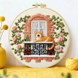 Sleepy Balcony Cat Embroidery Kit
