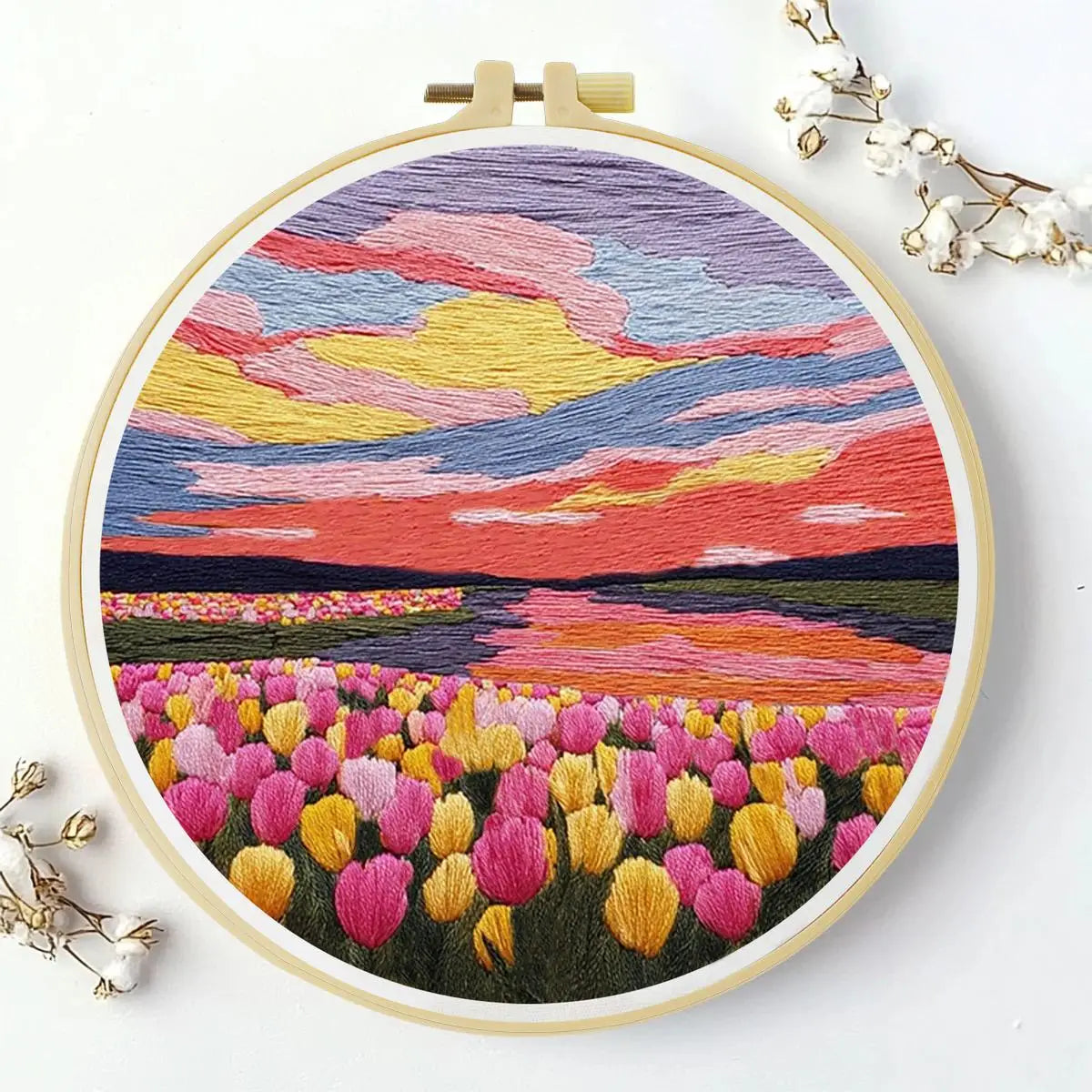 Sunset Tulip Fields Embroidery Kit