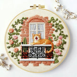 Sleepy Balcony Cat Embroidery Kit