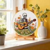 Skeleton Guitarist Embroidery Kit – Floral Music & Wildflower Design