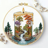 Waterfall Landscape Embroidery DIY Kit – Nature Scene Beginner Stitching Kit with Hoop, Pattern & Threads