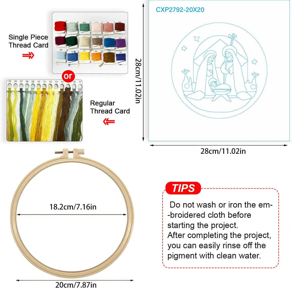 Nativity Scene Embroidery DIY Kit – Christmas Religious Beginner Stitching Kit with Hoop, Pattern & Threads