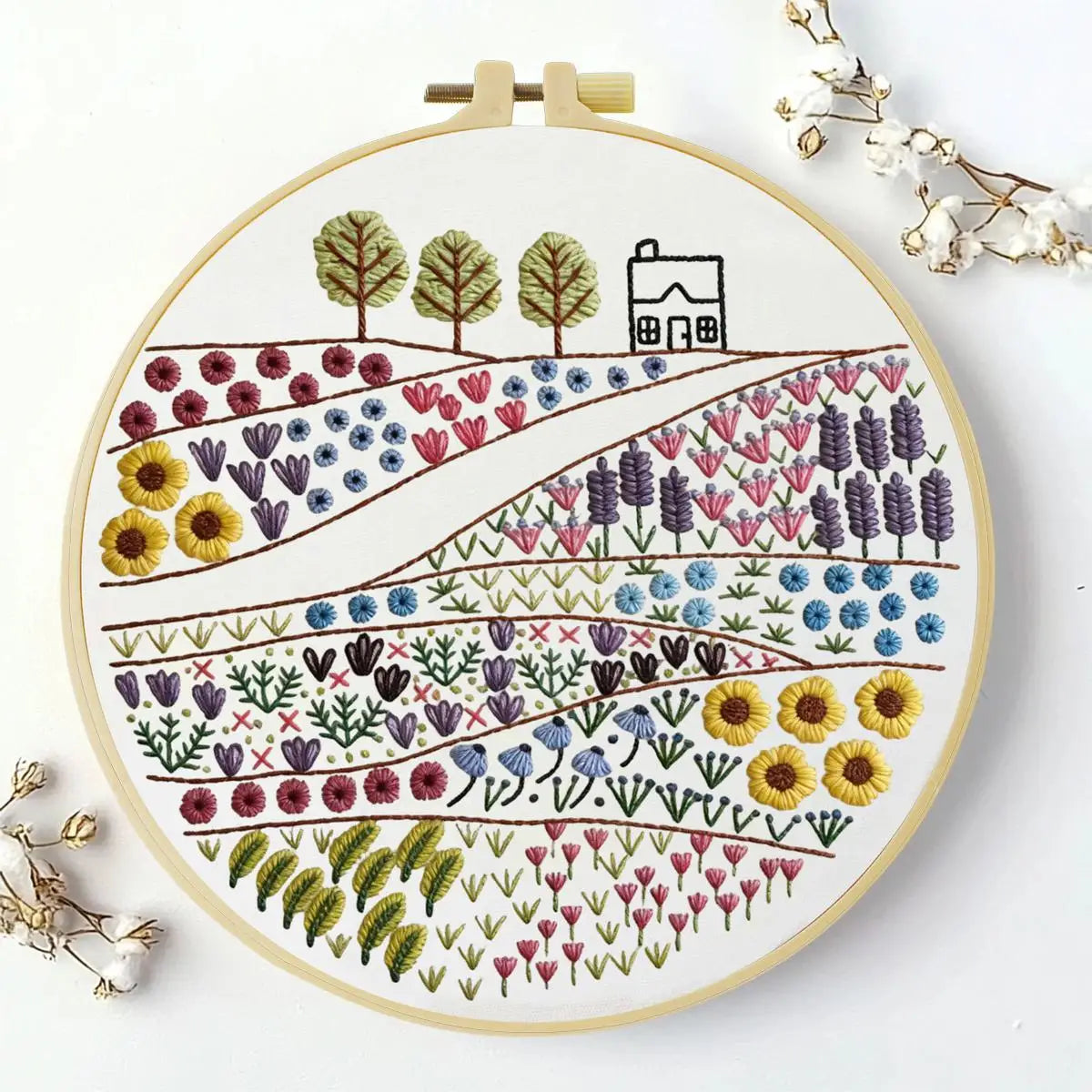 Wildflower Meadow Embroidery Kit – Countryside Floral DIY Hand Embroidery Hoop Art Set