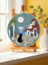 Moonlit Coastal Cat Embroidery Kit 🌙🐈�