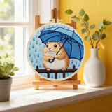 Rainy Day Hamster Embroidery Kit – Cute Umbrella Hamster DIY Hand Embroidery Set ☔🐹💙