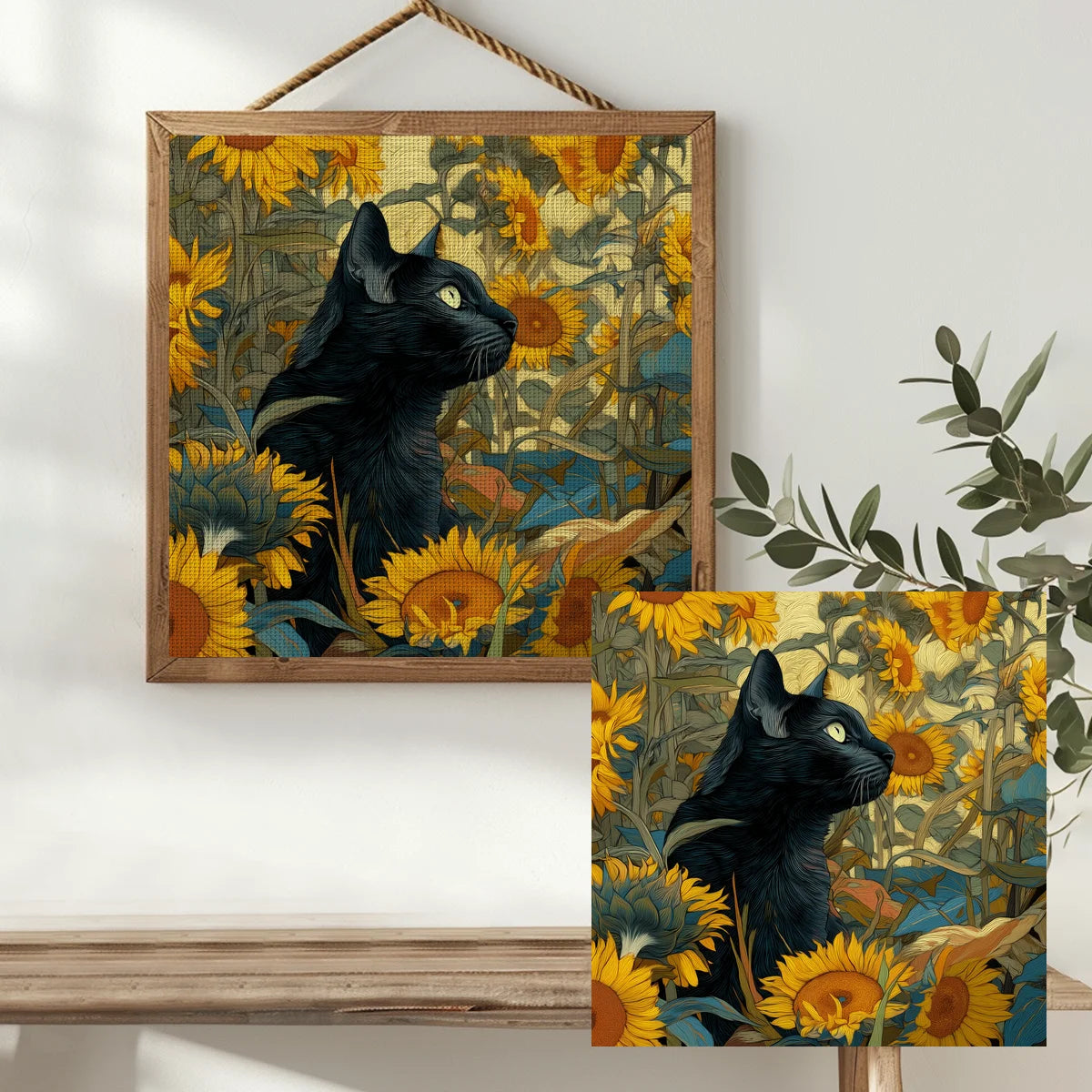 Midnight Cat in a Sunflower Garden Cross Stitch Kit 🌻🐈⬛