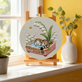 Cozy Cat & Lily of the Valley Embroidery Kit