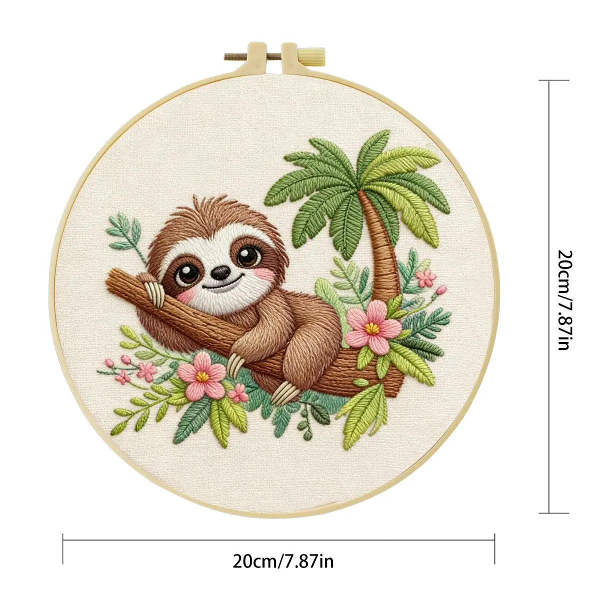 Cute Tropical Sloth Embroidery Kit 🦥🌿🌸