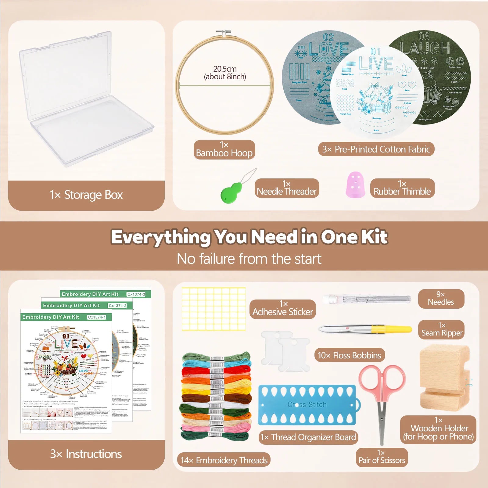 Love, Laugh & Live Beginner Embroidery Kit