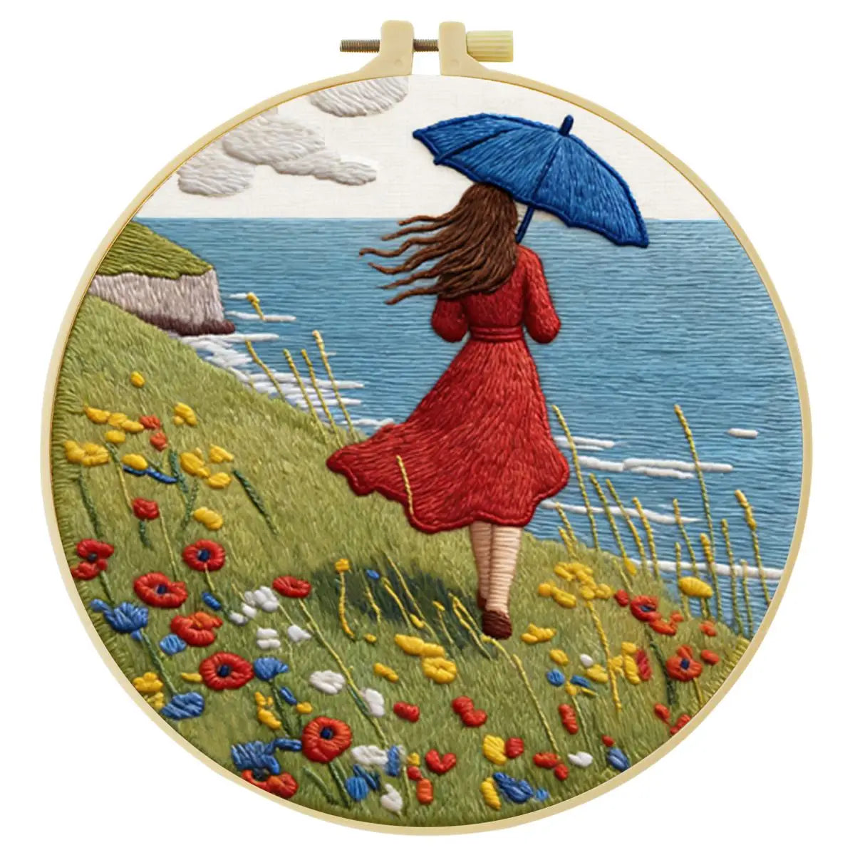 Seaside Breeze Embroidery Kit 🌊☂️🌼