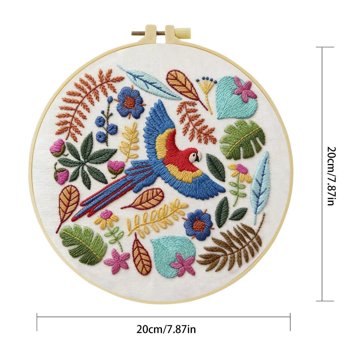 Tropical Macaw Embroidery Kit – Colorful Parrot DIY Hand Embroidery Hoop Art Set