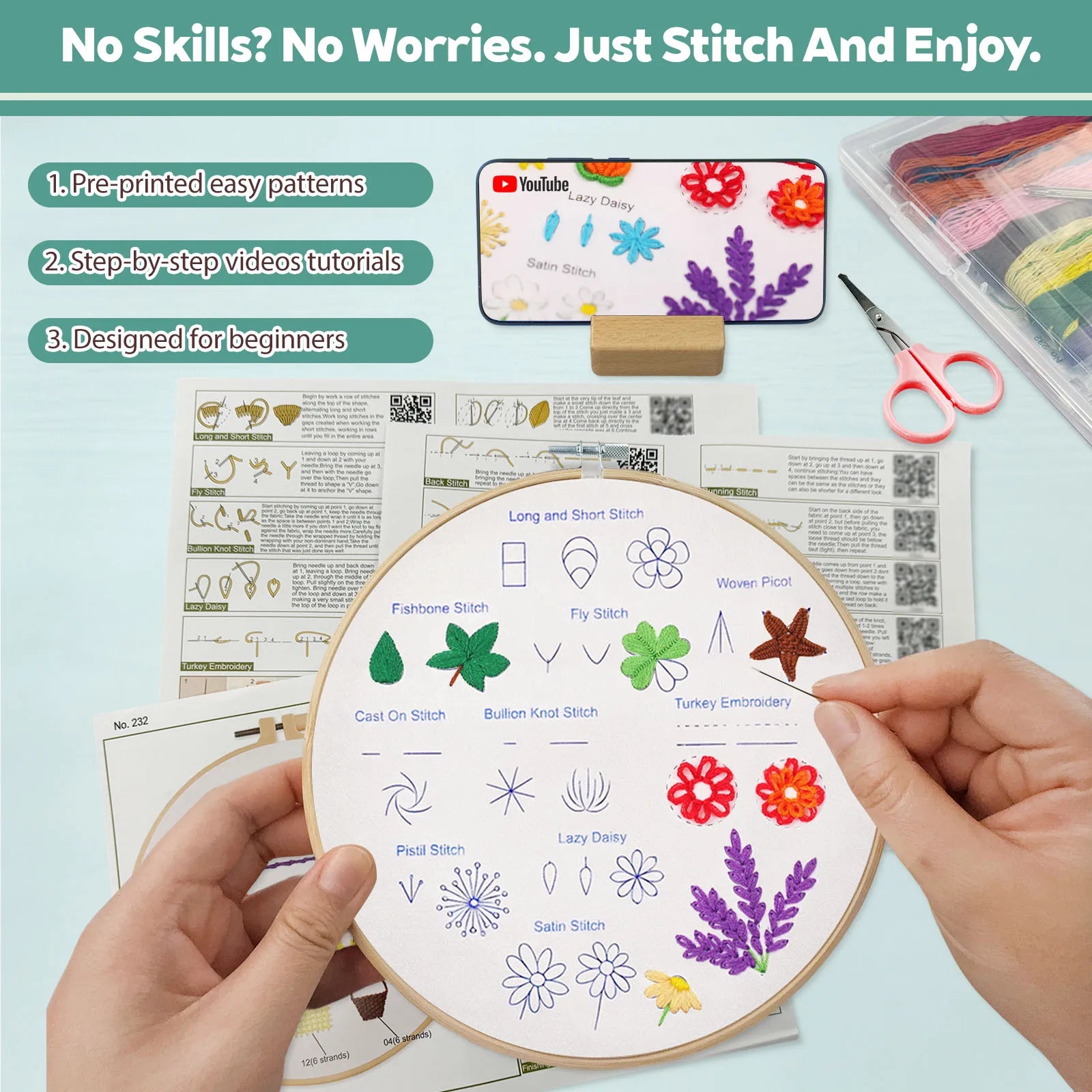 Beginner Embroidery Stitch Sampler Kit