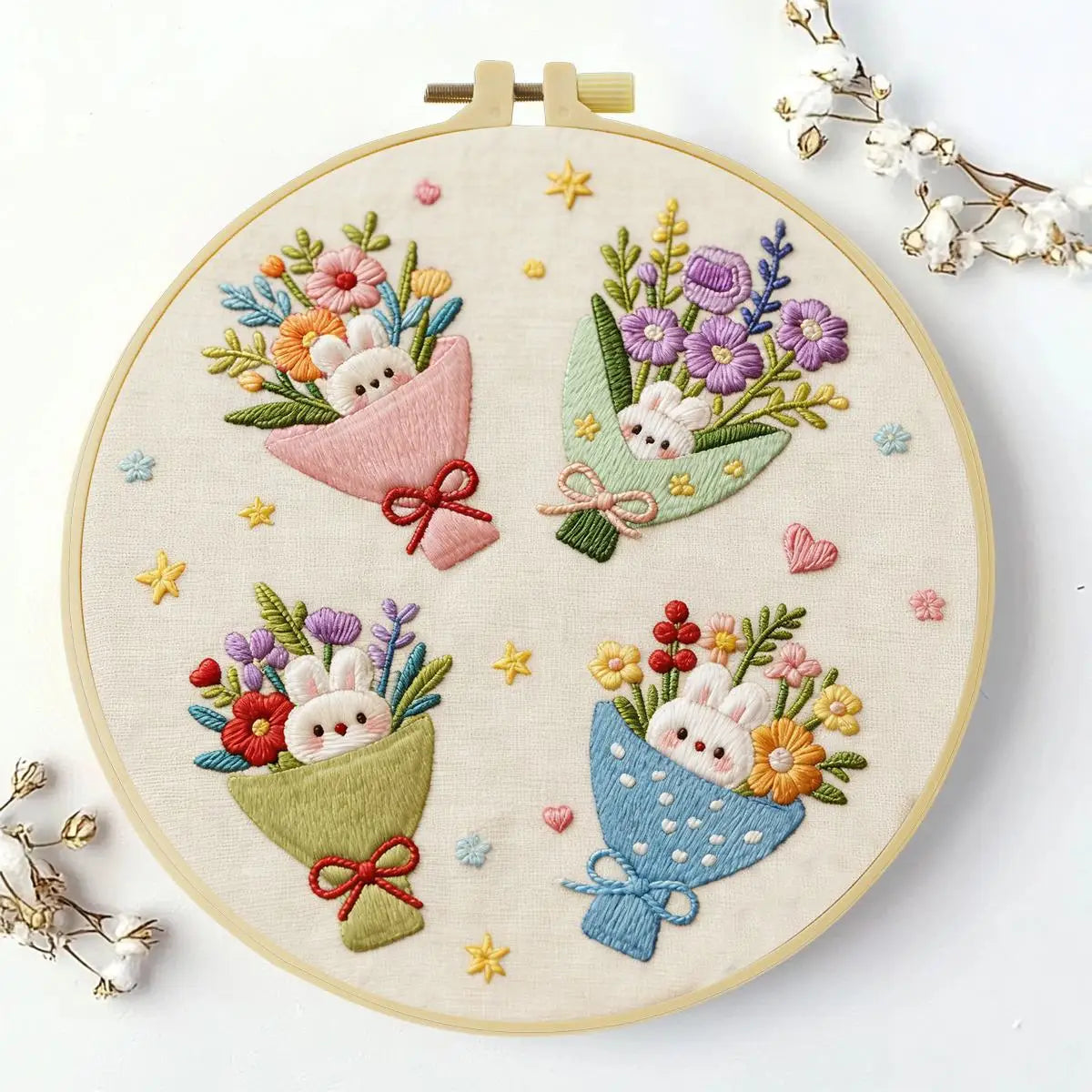 Bunny Flower Bouquets Embroidery Kit
