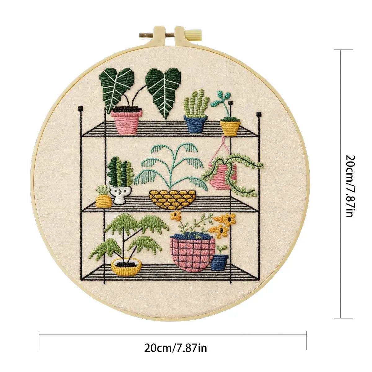 Indoor Plant Shelf Embroidery Kit – Cozy Houseplants DIY Hand Embroidery Hoop Art Set