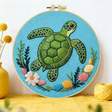 Sea Turtle Embroidery Kit – Coastal Ocean & Seashell Design