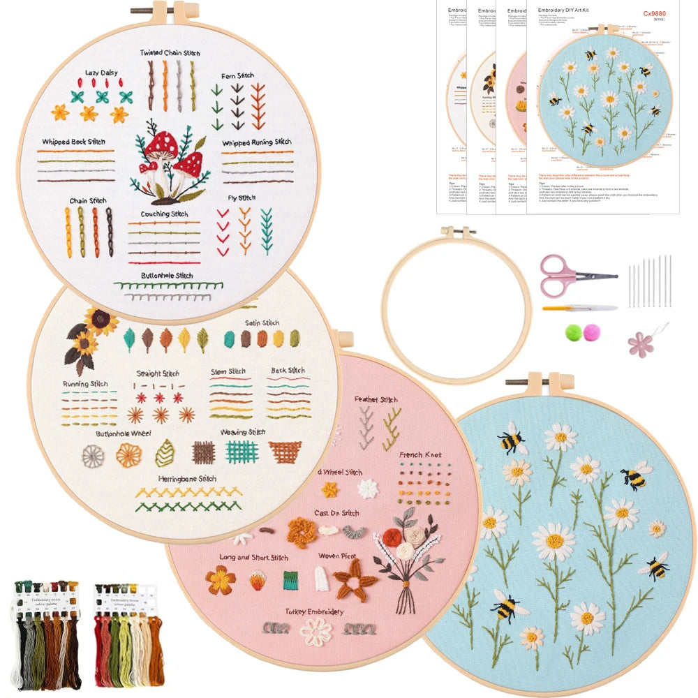4-Piece Beginner Embroidery Stitch Learning Kit