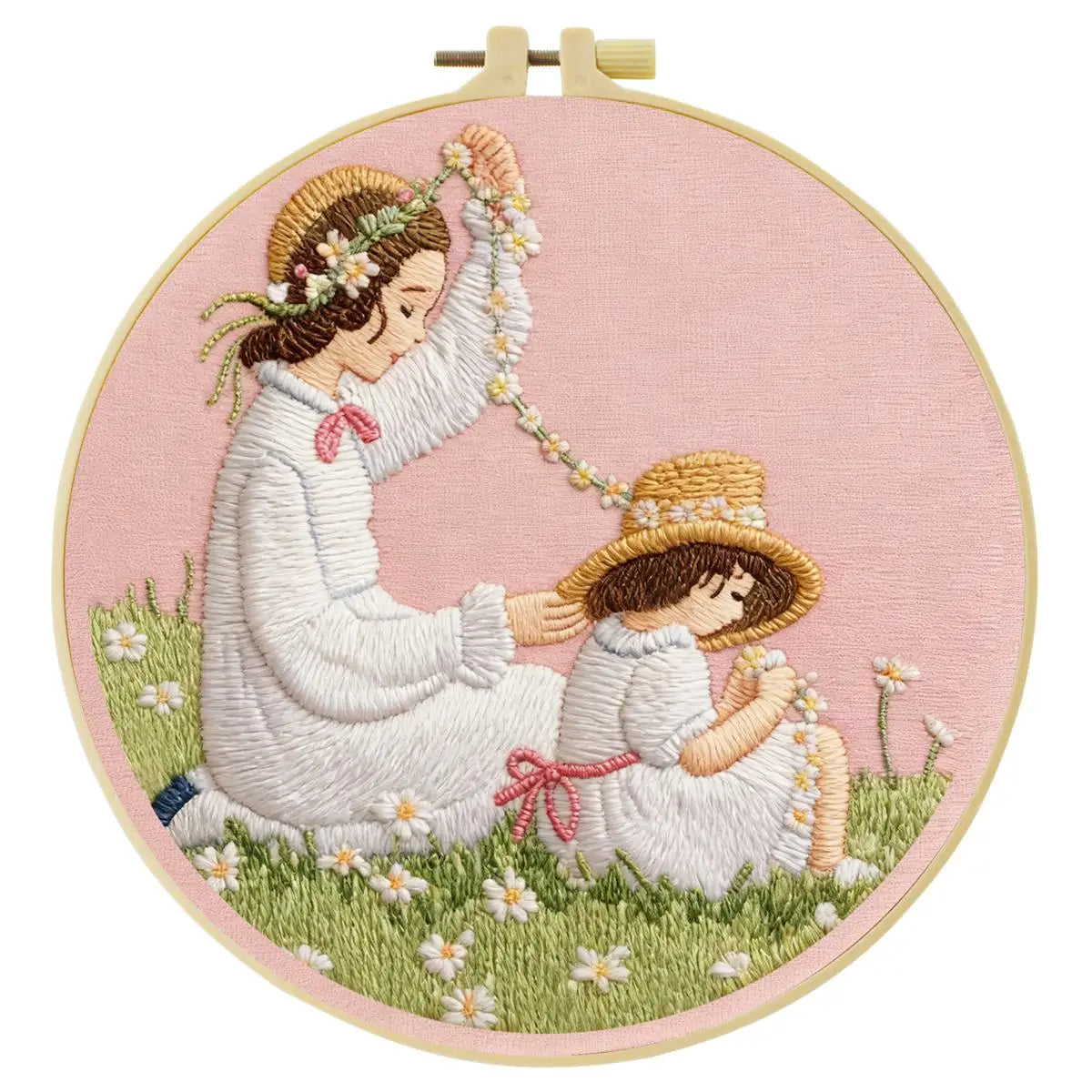 Mother & Daughter Daisy Chain Embroidery Kit – Heartwarming Floral DIY Hand Embroidery Hoop Art Set