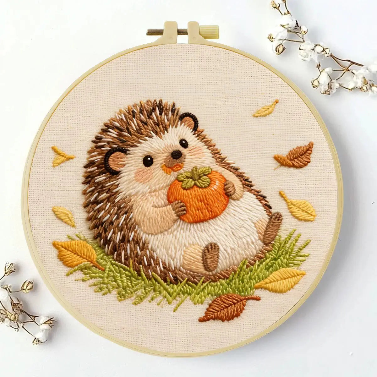 Cute Autumn Hedgehog & Pumpkin Embroidery Kit