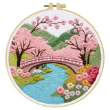 Cherry Blossom Bridge Embroidery Kit – Japanese Spring Garden Landscape Design