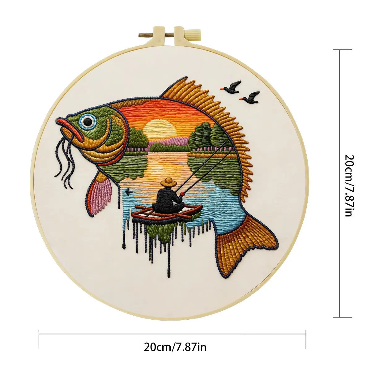 Sunset Fisherman Fish Embroidery Kit