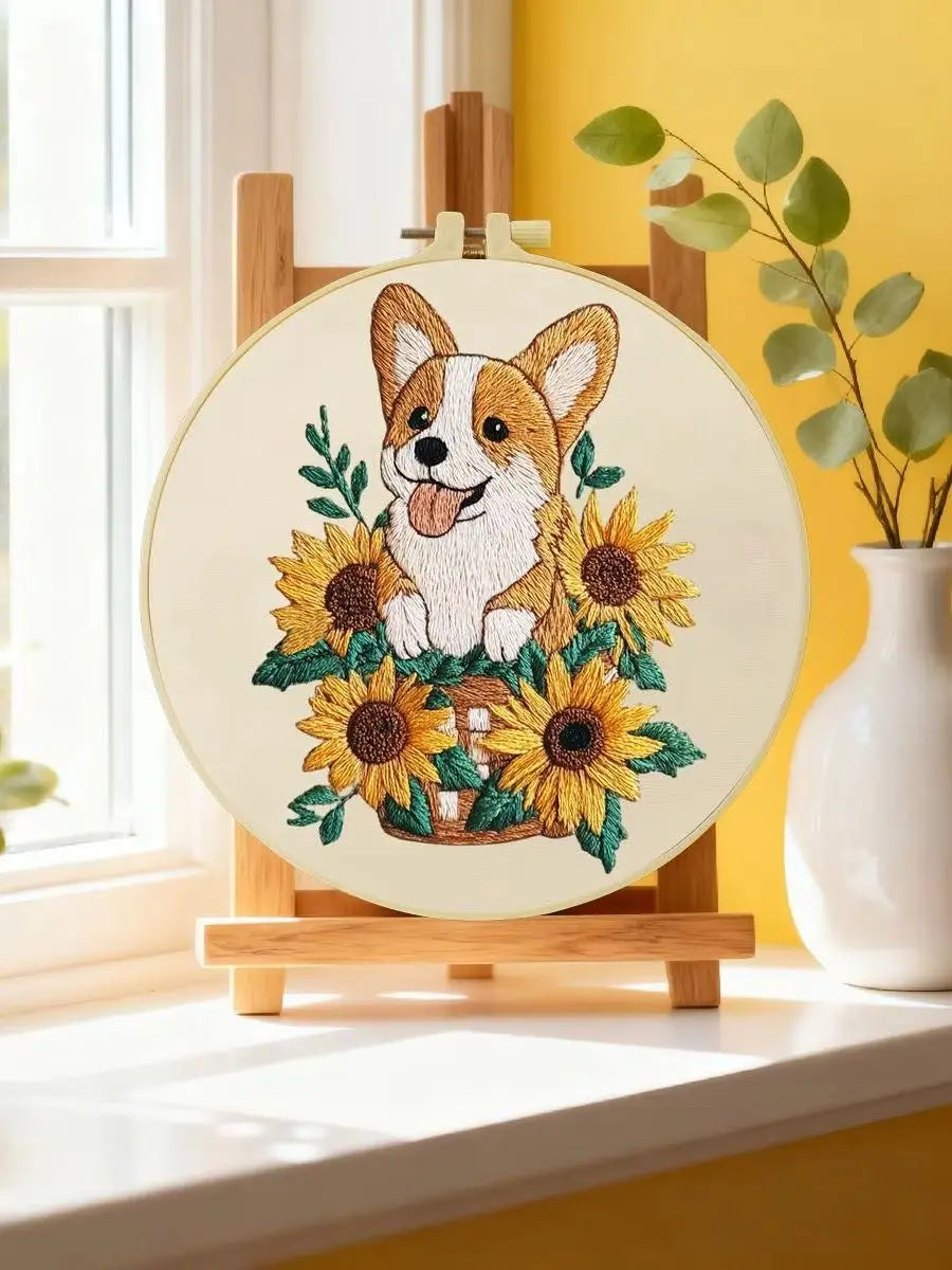 Sunflower Corgi Embroidery Kit