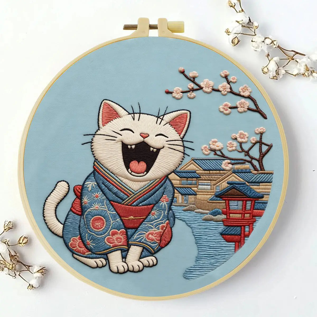 Smiling Kimono Cat Embroidery Kit