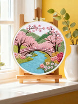Cherry Blossom Bridge Embroidery Kit – Japanese Spring Garden Landscape Design