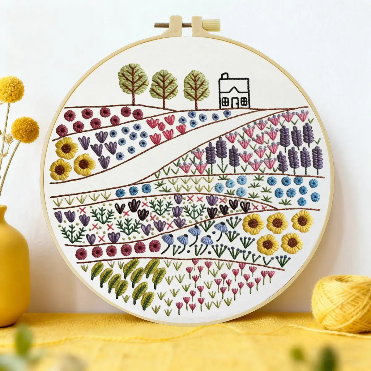 Wildflower Meadow Embroidery Kit – Countryside Floral DIY Hand Embroidery Hoop Art Set