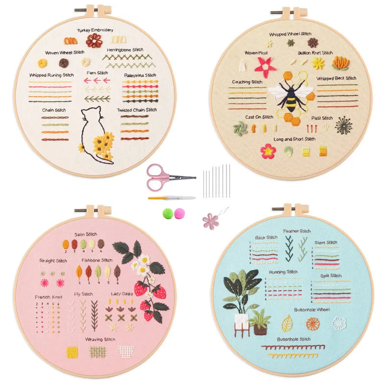 4-Piece Beginner Embroidery Stitch Sampler Kit