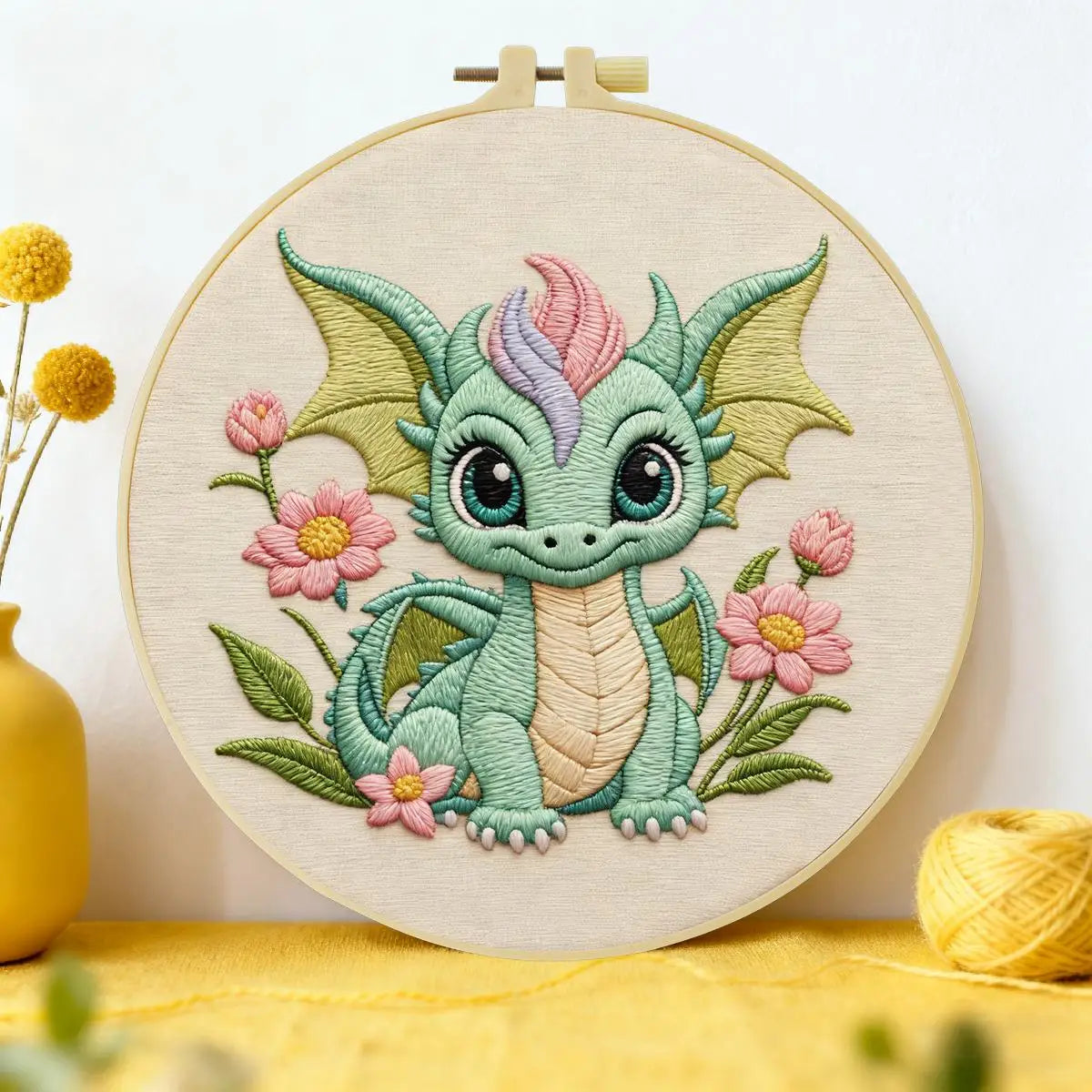 Baby Dragon Embroidery Kit 🐉🌸