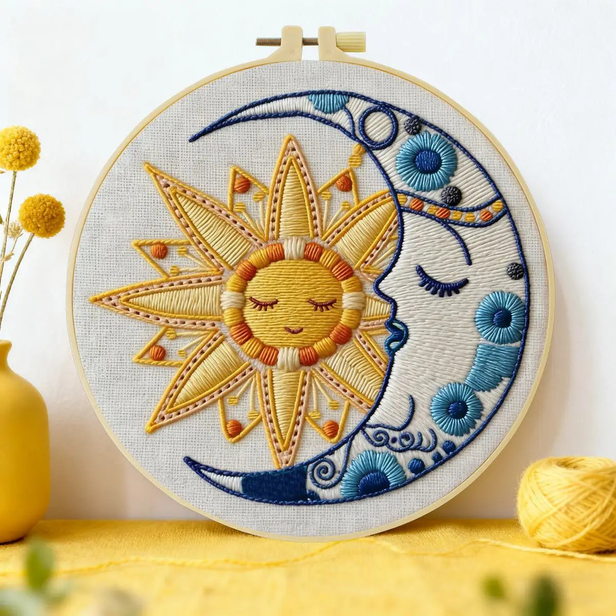 Sun & Moon Embroidery Kit – Celestial Harmony DIY Hand Embroidery Hoop Art Set